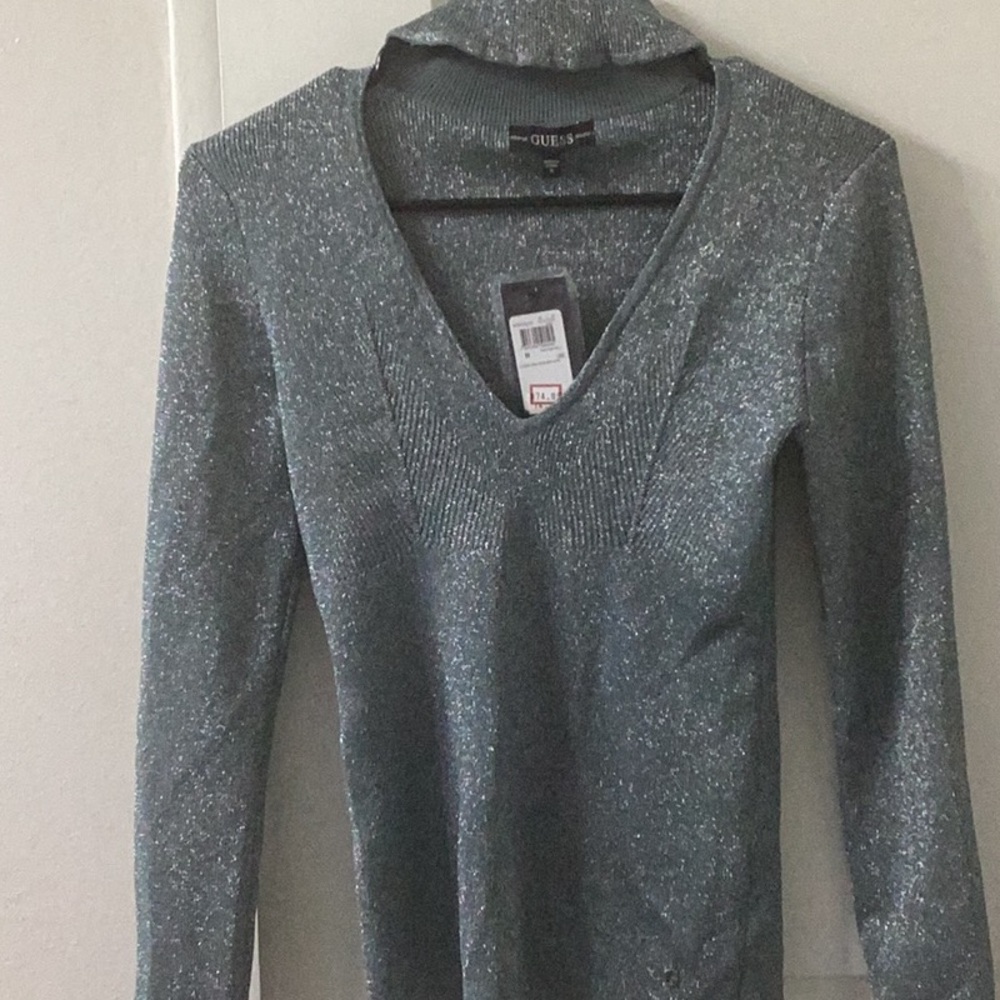 GUESS Shimmering Silver Knit Top